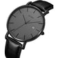 BUREI Men Watches Brown Leather Fashion Minimalist Wrist Watch Simple Ultra Thin Waterproof Quartz Watches All Black Stainless Steel Mesh Band,Gift for Men Women