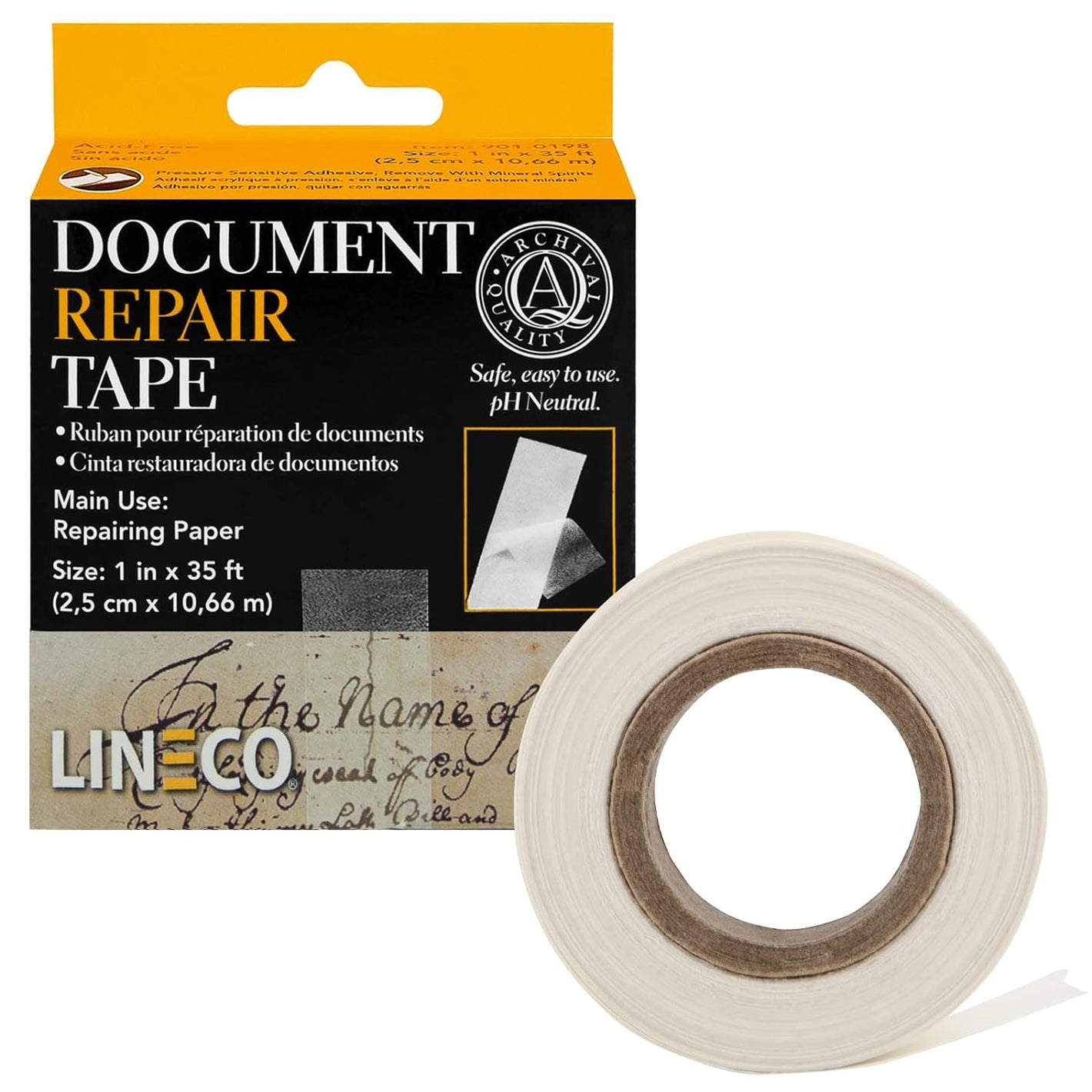 Lineco, Archival Document Repair Tape, 1 Inch x 35 Feet, Acid-Free Translucent, for Repairs Paper, Ephemera, Photos, Print and Artwork, Pack of 1
