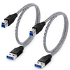 USB 3.0 Cable A-Male to B-Male [1.5ft/50cm] Short Cable Braided Cord- 2Pack, Black - White