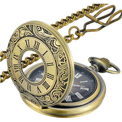 LYMFHCH Vintage Pocket Watch Roman Numerals Scale Quartz Pocket Watches with Chain Christmas Graduation Birthday Gifts Fathers Day