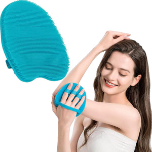 1 Pack Pure Silicone Food-grade Body Brush Shower Cleansing Scrubber Gentle Exfoliating Glove Soft Bristles (Blue)