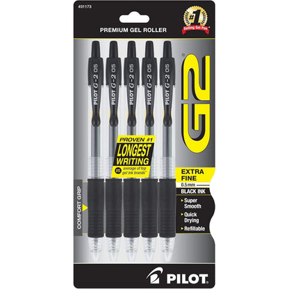 Pilot, G2 Premium Gel Roller Pens, Extra Fine Point 0.5 mm, Pack of 5, Blue
