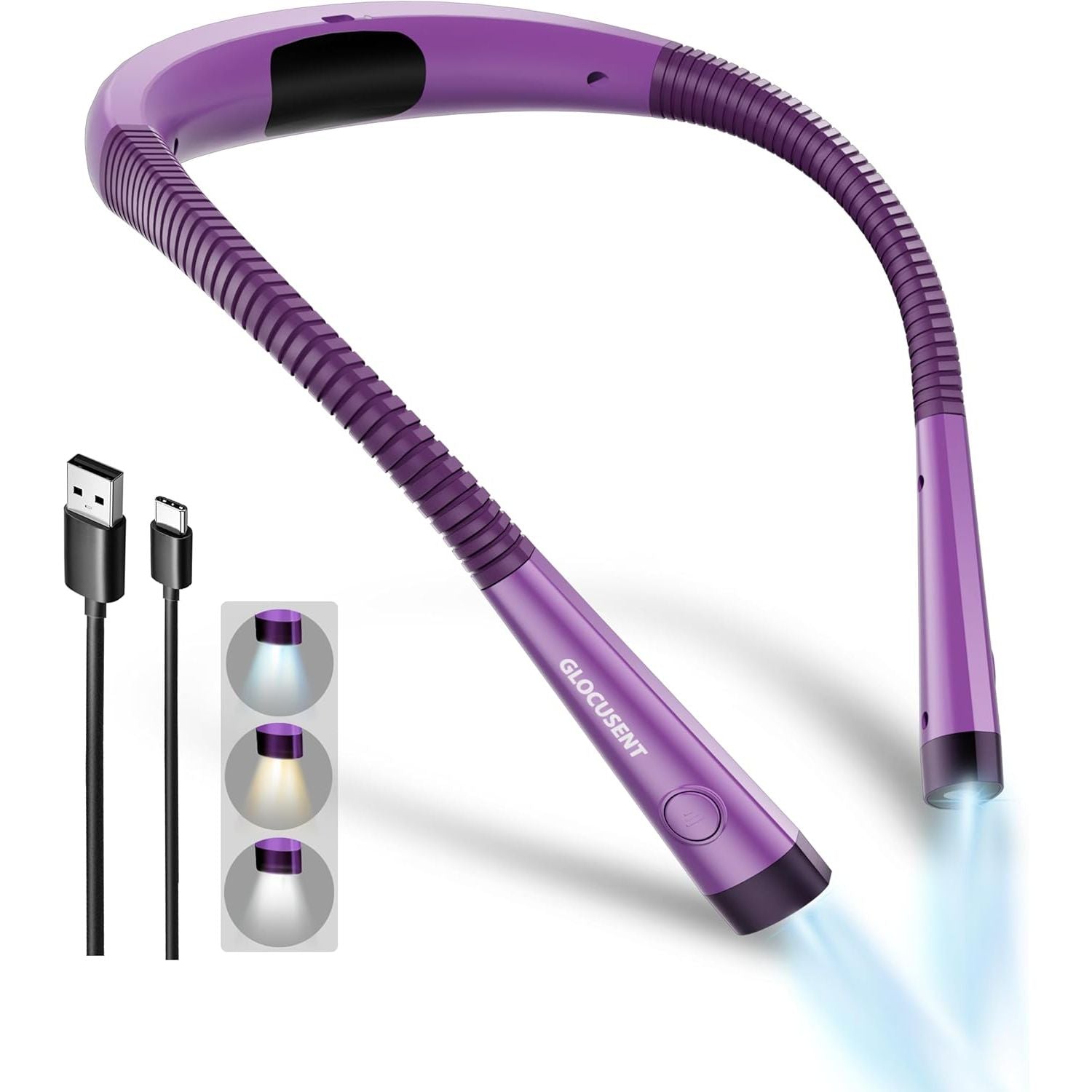 Buy now Glocusent Book Light, 3-Color & 6-Brightness Reading Light, Bendable Neck Light, 80-hr Lasting Rechargeable Lamp, Perfect Book Light for Reading in Bed, Knitting, Camping, Repairing, Book Lovers Gifts Medium Purple at indiglob india