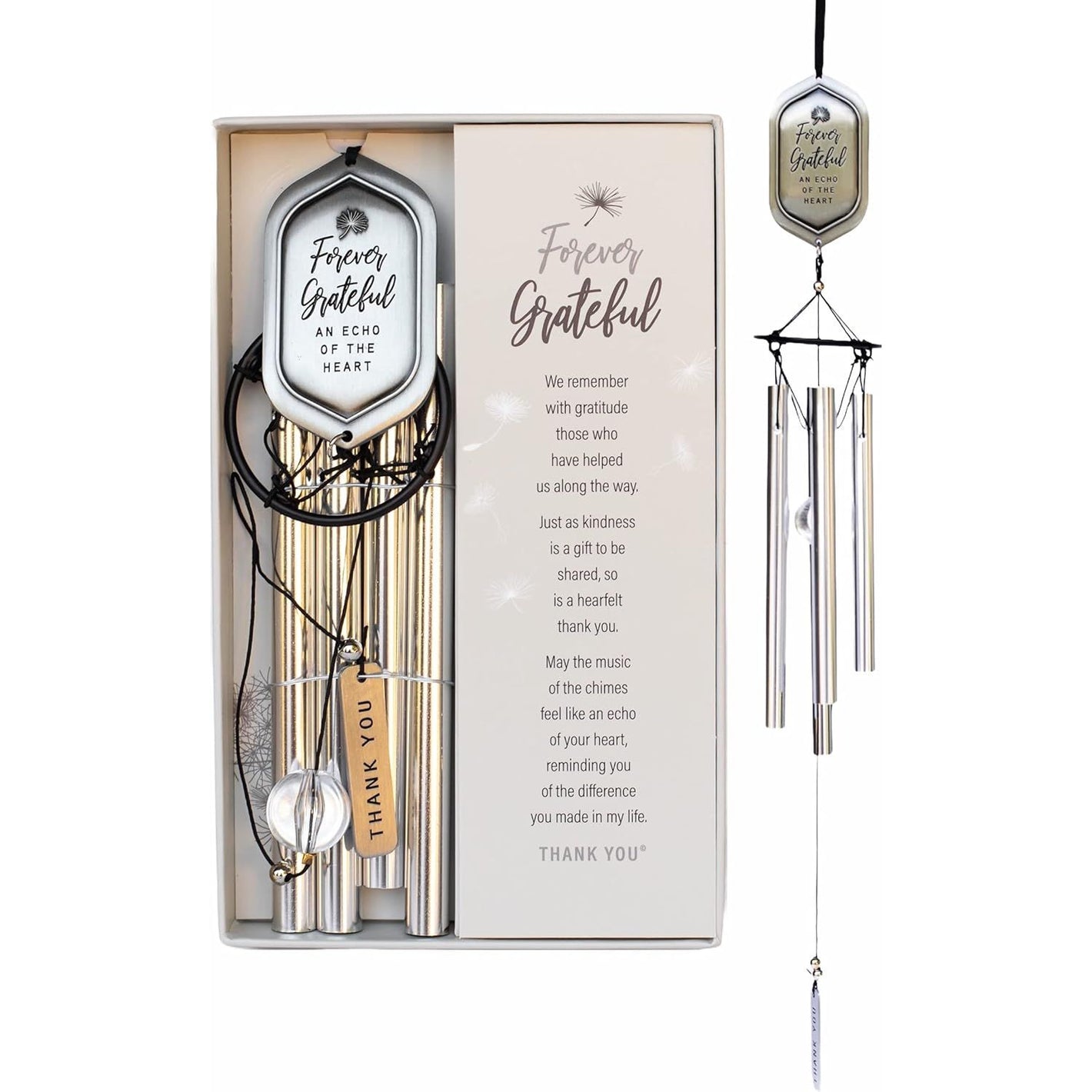 Forever Grateful Wind Chime with Engraved Thank You Message - Unique Gift of Gratitude/Appreciation Gift/Thank You Gift for Special Friend/Family/Coworkers/Teachers/Mentor