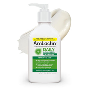 AmLactin Daily Moisturizing Lotion for Dry Skin, 7.9 oz Pump Bottle, 2-in-1 Exfoliator - Body Lotion with 12% Lactic Acid, Dermatologist-Recommended (Packaging May Vary)