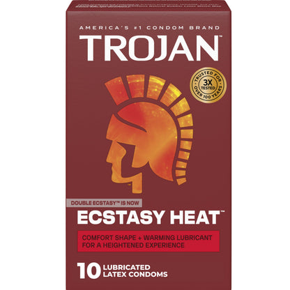 Buy now Trojan Ecstasy Heat Latex Lubricated Ribbed Condoms for Men with Warming Lubricant for a Heightened Experience, Helps Reduce Risk of Pregnancy and Sexually Transmitted Infections (STIs), 10 Count at indiglob india