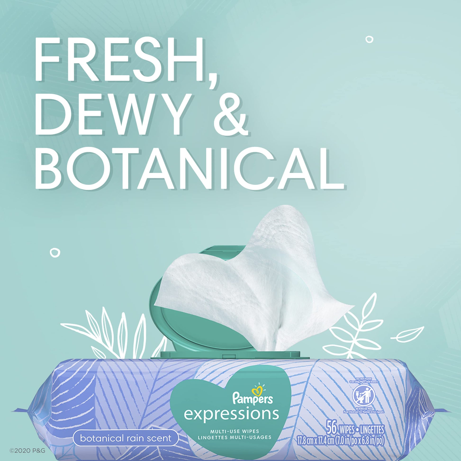 Buy now Baby Wipes, Pampers Expressisons Botanical Rain Scented, 1X Pop-Top Pack, 56 Count at indiglob india