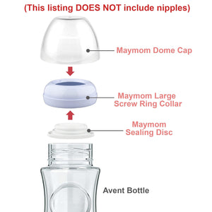 Maymom Dome Caps, Screw Rings, Sealing Discs Compatible with Avent Natural Bottles, PP Bottles; No Nipple Included. Convert Avent Classic Bottle Into Natural