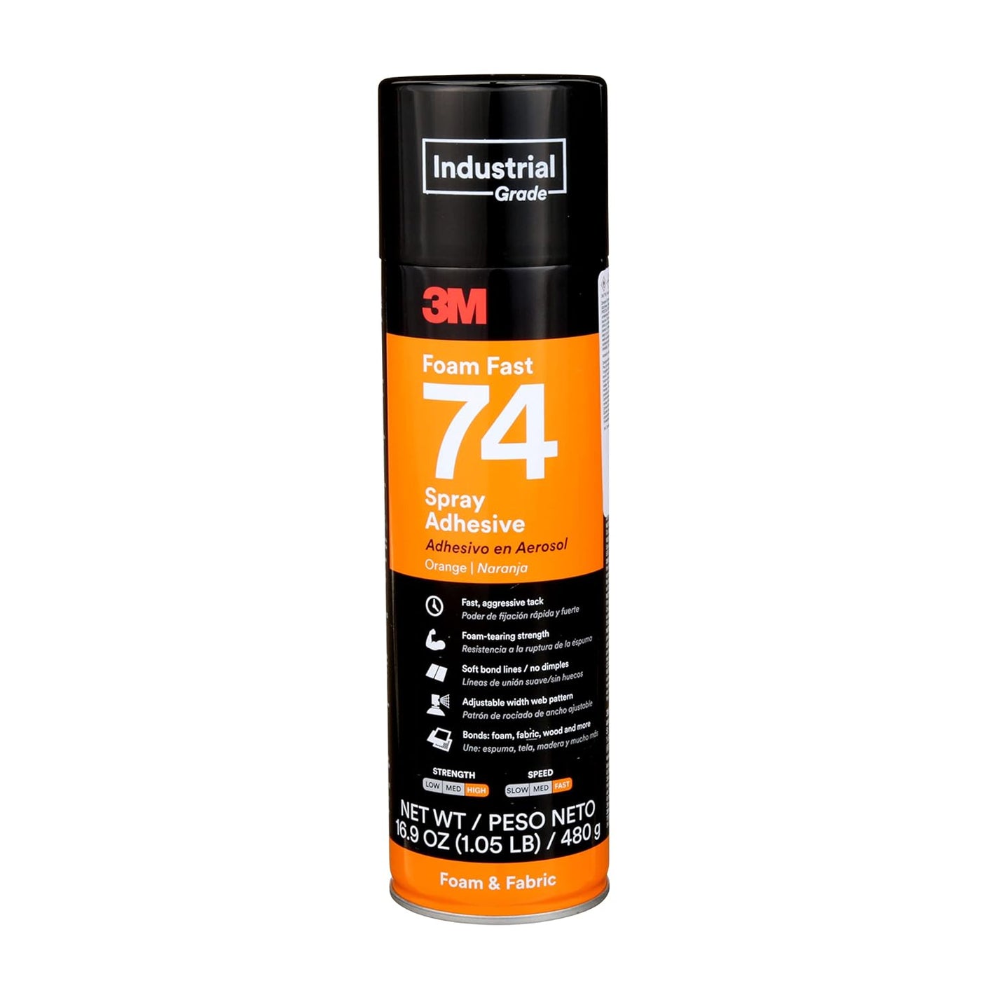 3M Foam Fast 74 Spray Adhesive, Orange, Net Wt 16.9 oz