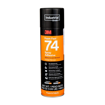 3M Foam Fast 74 Spray Adhesive, Orange, Net Wt 16.9 oz