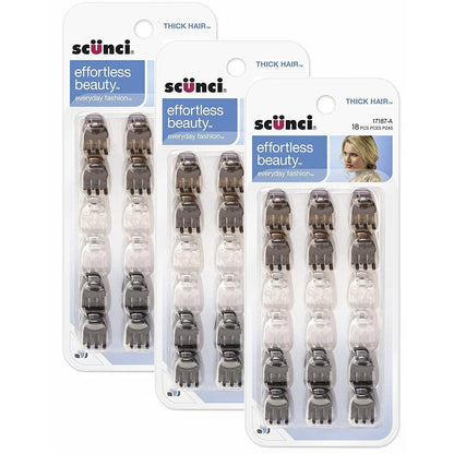 Scunci Effortless Beauty Thick Hair Mini Jaw Clips, 1 cm, (Pack of 18)