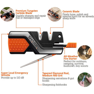 SHARPAL 101N 6-in-1 Pocket Knife Sharpener & Survival Tool – Diamond Sharpening Rod, Fire Starter Ferro Rod, Whistle – Sharpens Straight & Serrated Blades, Repairs & Hones Knives