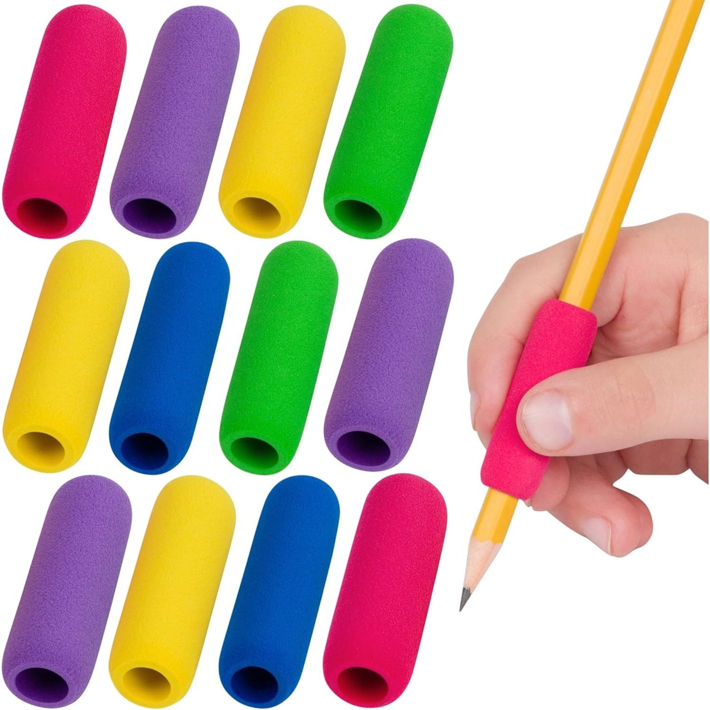The Pencil Grip The Classics Soft Foam Pencil Grips, Ergonomic Writing Aid For Lefties And Righties, 1.5 Inch Long, Assorted Colors, 12 Count - TPG-16412