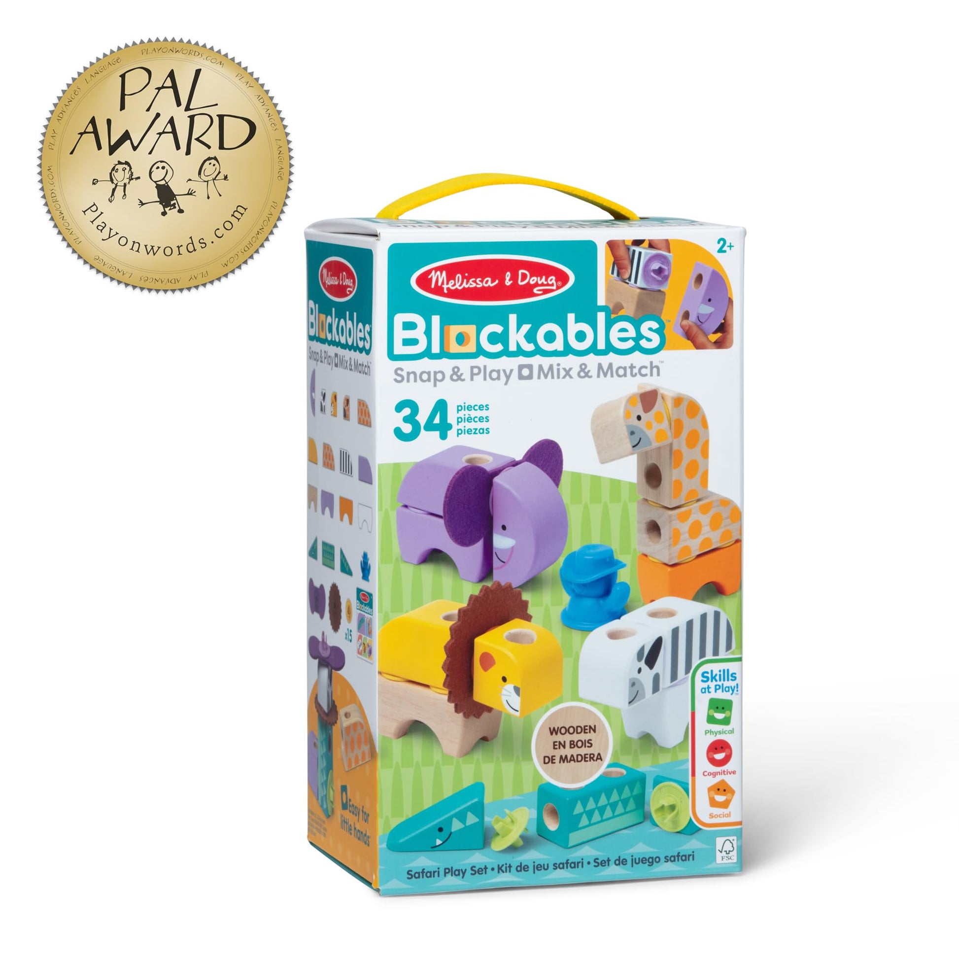 Buy now Melissa & Doug Blockables™ Safari Snap and Play, Mix and Match Connectable Wooden Building Blocks Play Set Toy for Preschool Boys and Girls (34 Pcs) at indiglob india