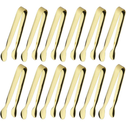 6PCS Ice Tongs Mini Sugar Tongs 4.25Inch Tong for Serving Food Small Serving Tong, Kitchen Tong for Appetizers,Tea Party, Coffee Bar, Desserts by Sunenlyst (Silver and Gold)
