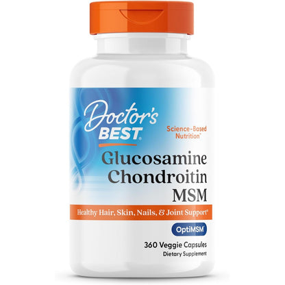 Doctor's Best Glucosamine Chondroitin Msm with OptiMSM Capsules, Joint Support Supplement Supports Healthy Joint Structure, Function & Comfort, Non-GMO, Gluten Free, Soy Free, 360 Count
