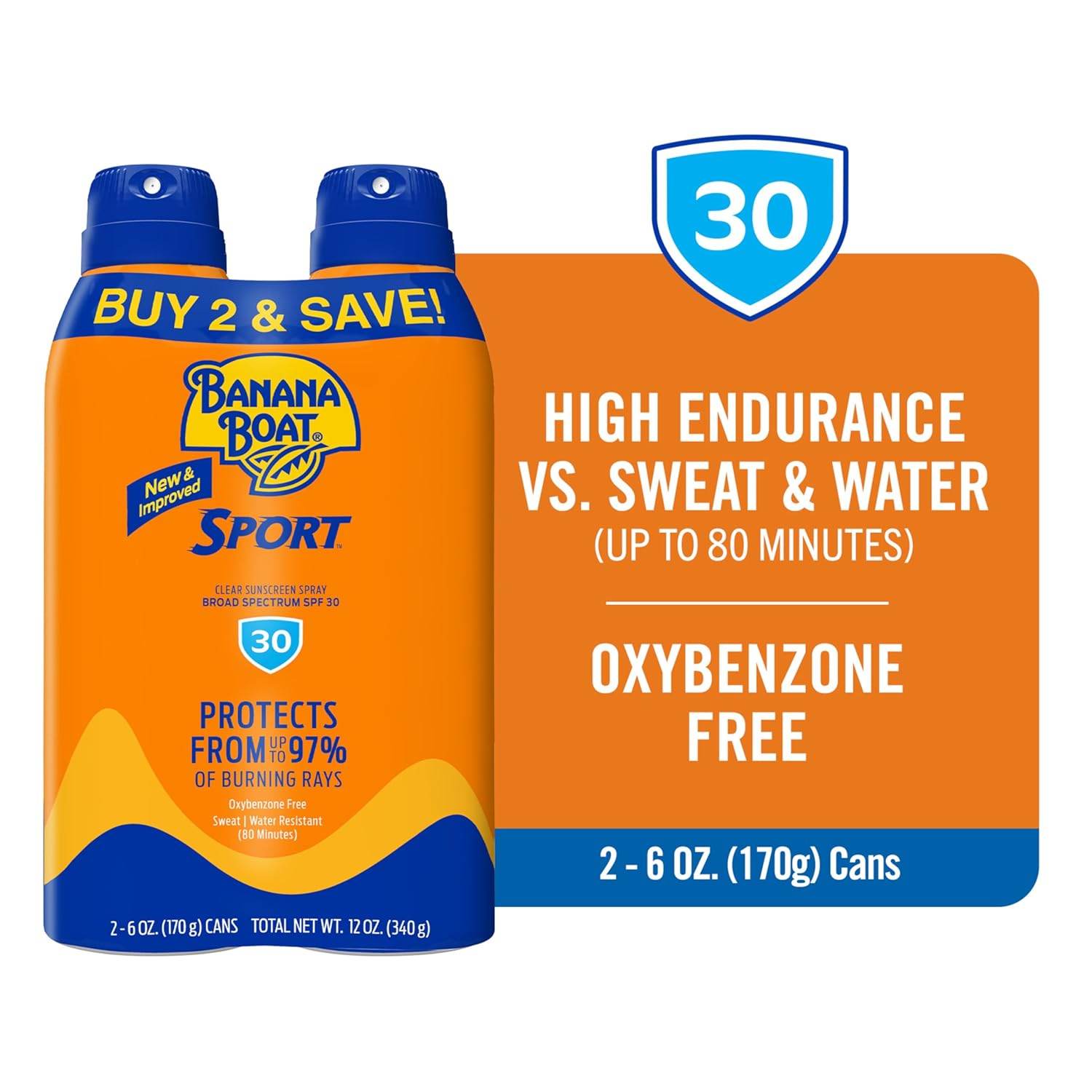 Banana Boat Sport Ultra SPF 30 Sunscreen Spray Twin Pack | Banana Boat Sunscreen Spray SPF 30, Spray On Sunscreen, Water Resistant Sunscreen, Oxybenzone Free Sunscreen Pack, 6oz each - My Store