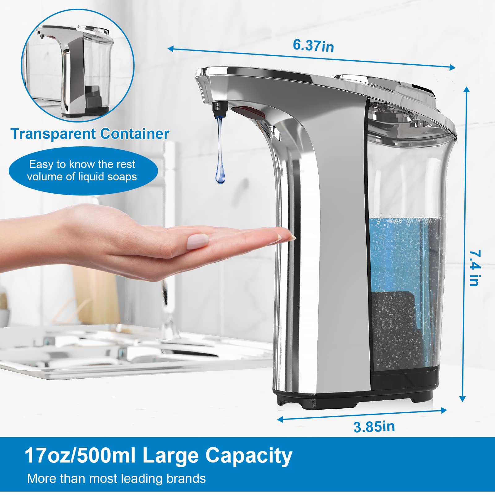 Buy now Automatic Soap Dispenser, Touchless Dish Soap Dispenser 17oz/500ml with Infrared Sensor, 5 Adjustable Soap Levels, Liquid Dispenser for Bathroom Kitchen (Silver) at indiglob india