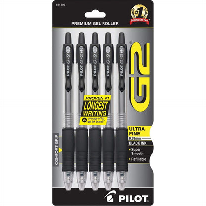 Pilot, G2 Premium Gel Roller Pens, Ultra Fine Point Gel Pens 0.38 mm, Pack of 4, Black, Blue, Green, Red