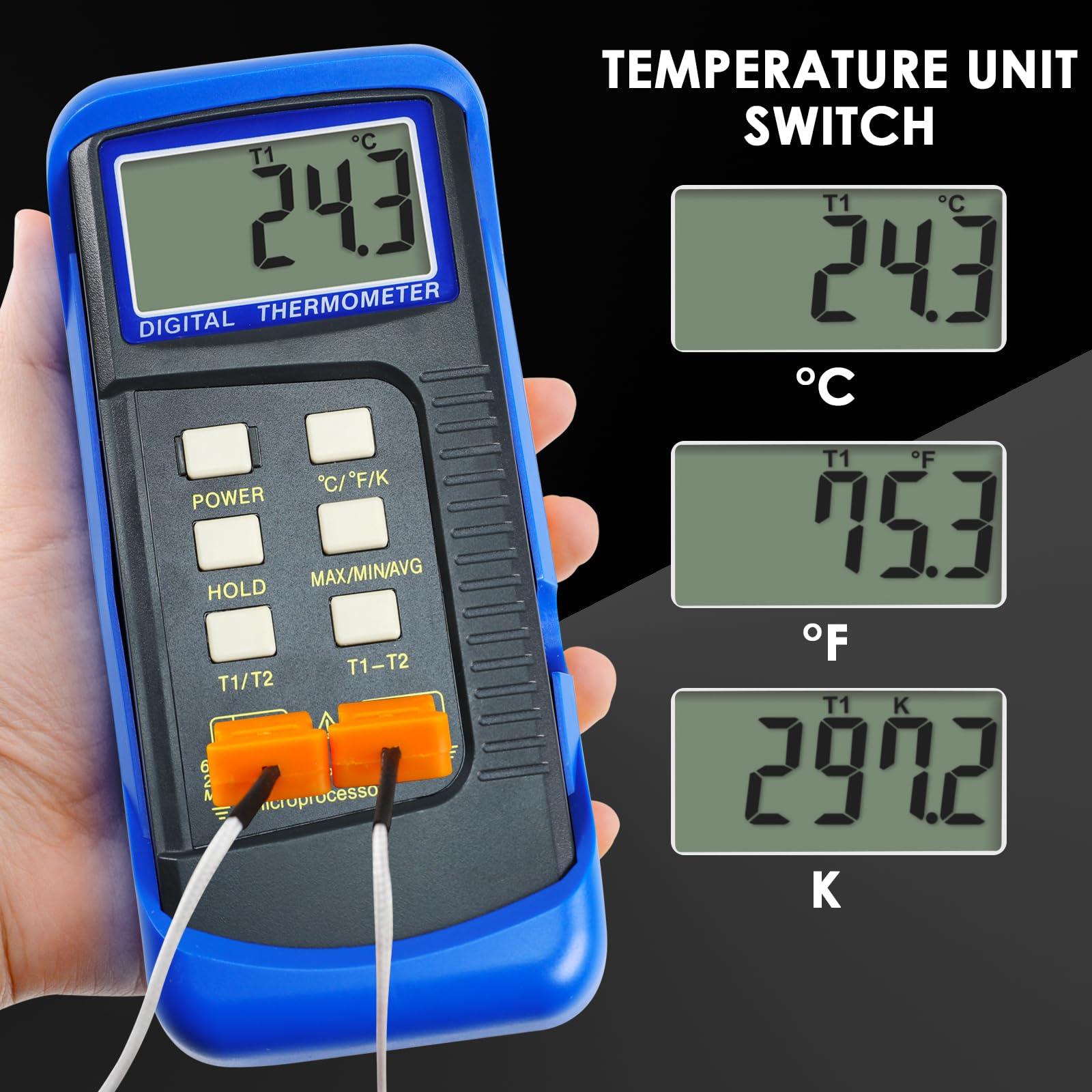 Buy now Thermocouple Thermometer Digital K Type Dual Channel Thermometer HVAC Temperature Meter with 4 Thermocouples, MAX/MIN/AVG Temperature Measurement, -50~1300°C (-58~2372°F) at indiglob india