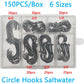 Fish Hooks for Fishing Gear Tackle, 150PCS Circle Hooks Saltwater, 6sizes Fishing Hooks Saltwater, Catfish Octopus Hook 1/0 2/0 3/0 4/0 5/0 6/0 Black High Carbon Steel with Portable Plastic Box