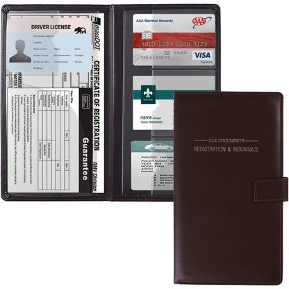 GNEGNI Leather Car Registration and Insurance Card Holder, Auto Truck Document Holder Vehicle Glove Box Paperwork Organizer Wallet with Magnetic Closure for License, Cards & Essential Documents