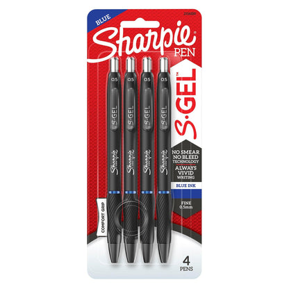 Buy now Sharpie?? S Gel Pens, Fine Point, 0.5 mm, Black Barrels, Blue Ink, Pack Of 4 Pens at indiglob india