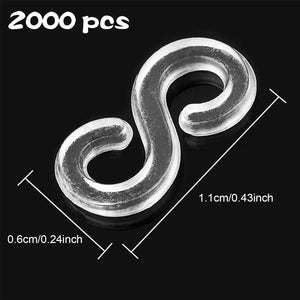 FEPITO 2000 Pcs Loom Rubber Bands S Clips Plastic Band Clips Connectors Refills Kit Clip for Loom Bracelets DIY Making, Clear