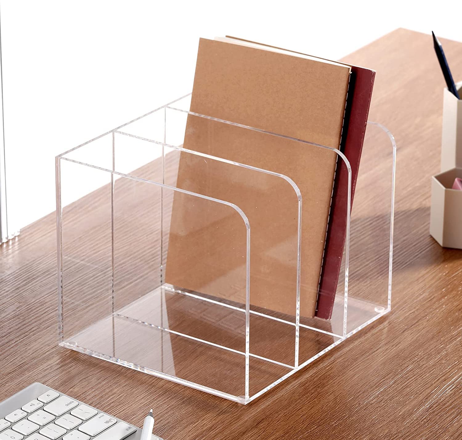 Buy now ROZO Magazine Holder, Clear Acrylic Desk File Organizer an Accessories, Office Organization and Storage 1 Pack (Clear 3V) at indiglob india