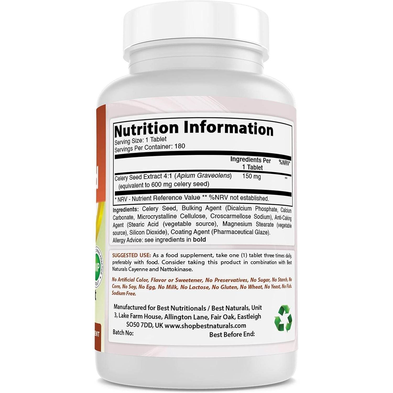 Best Naturals Celery Seed 600 Mg Tablet, 180 Count (817716014401) - My Store