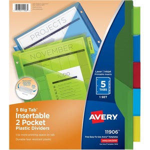 Avery® Big Tab™ Insertable Plastic Dividers, Double Pocket, Multicolor, 5-Tab