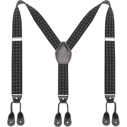 AWAYTR Mens Brown Button End Suspenders - Adjustable Elastic Y Shape Tuxedo Suspender