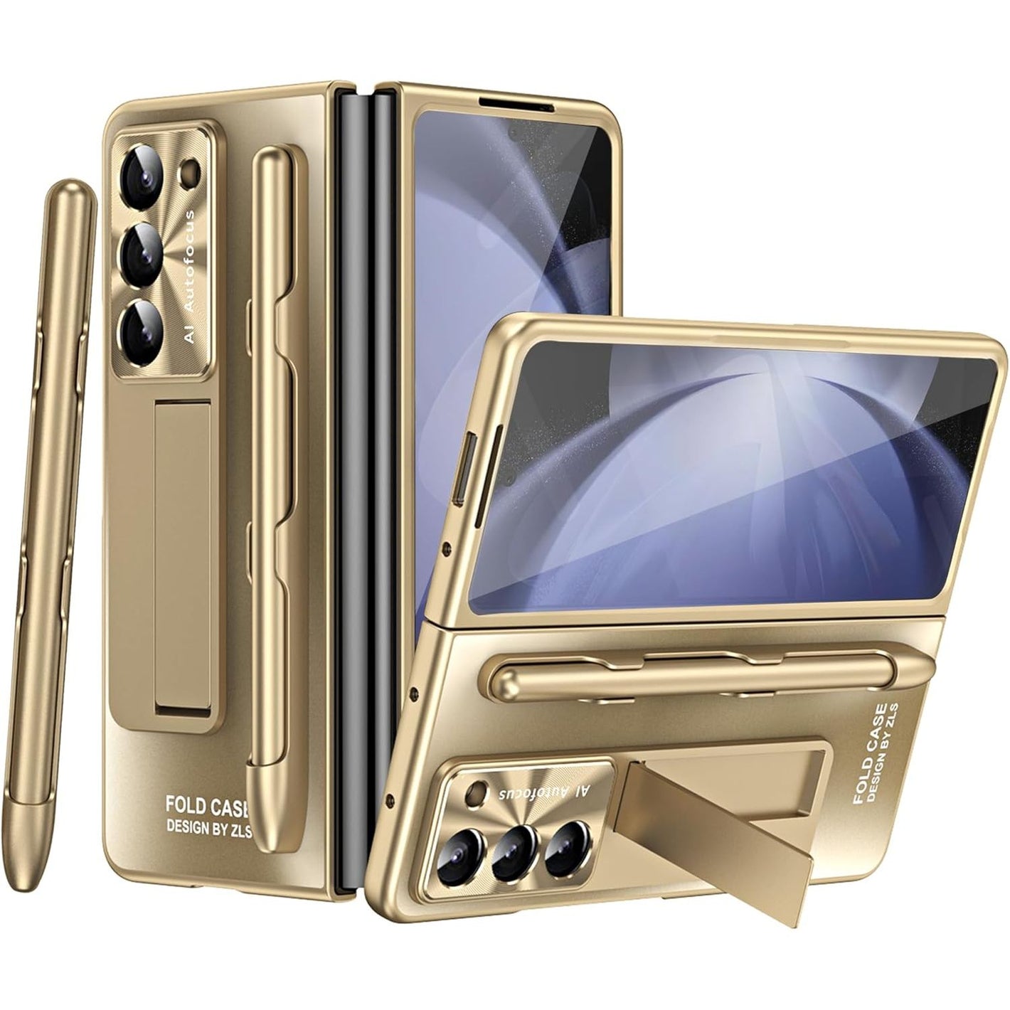 Designed for Samsung Galaxy Z Fold 5 Case with S Pen & Kickstand & Front Screen Protector Luxury Phone Cover Case for Galaxy Z Fold 5 (2023),Gold
