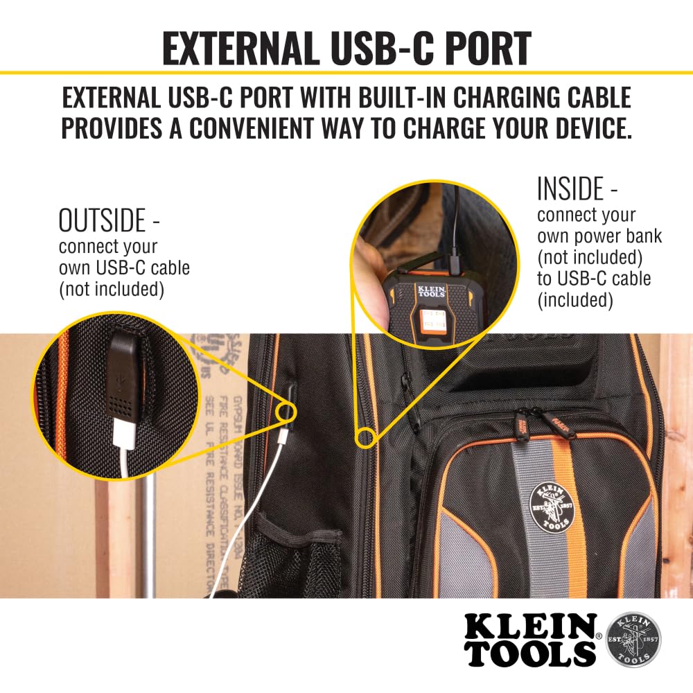 Buy now Klein Tools 62805BPTECH 28-Pocket Laptop Backpack Tool Bag, Tradesman Pro Extra-Large Tech Tool Backpack with Molded Bottom, Charging Port at indiglob india