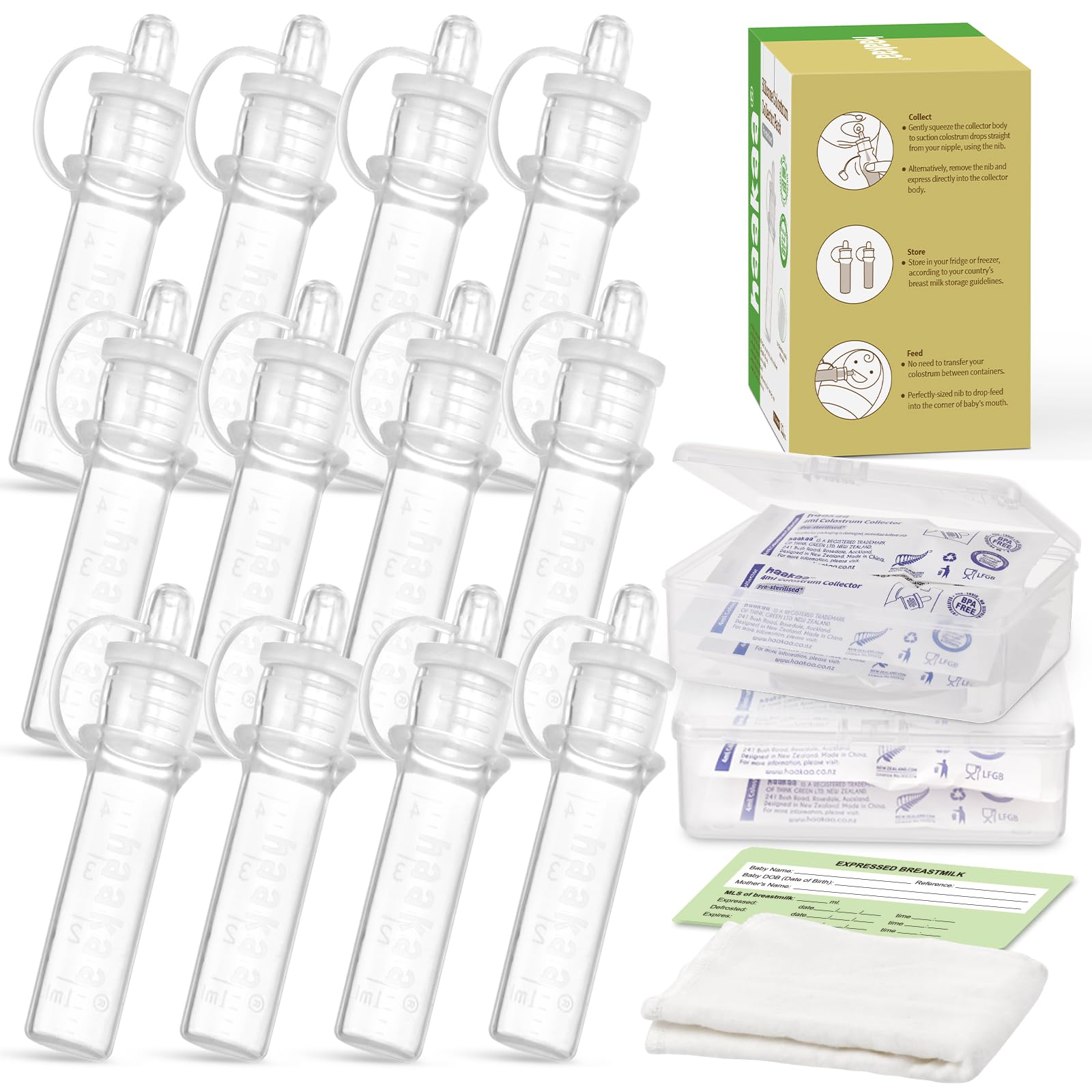 Buy now haakaa Colostrum Collector Kit Breast Milk Collector with Cotton Cloth Wipe and Storage Case, Ready-to-Use, Reusable, 4ml/6pcs at indiglob india