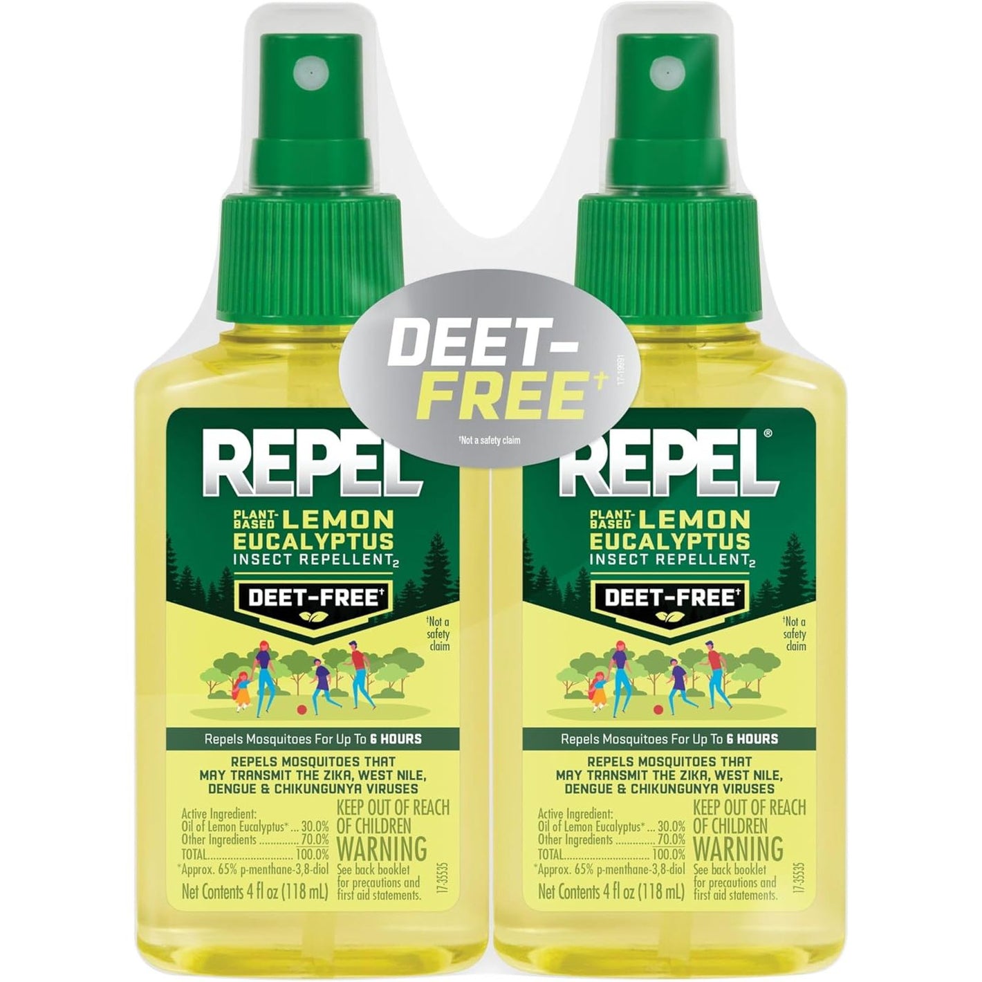 Repel Plant-Based Lemon Eucalyptus Insect Repellent, Mosquito Repellent, Pump Spray, 4 Ounce, (Pack of 2)