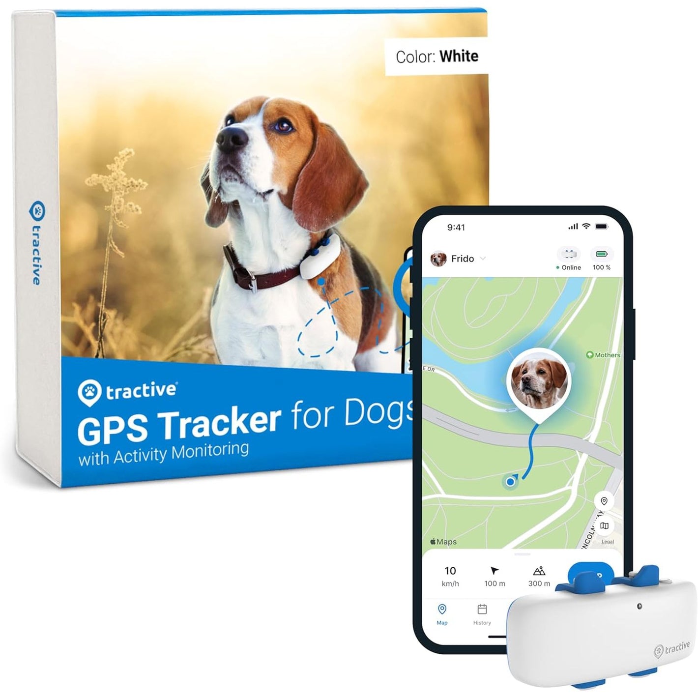 Tractive Smart Dog GPS Tracker | Live Pet Tracker with Virtual Fence | Vital Signs Monitoring of Heart & Respiratory Rate | Dog Collar Attachment (White)