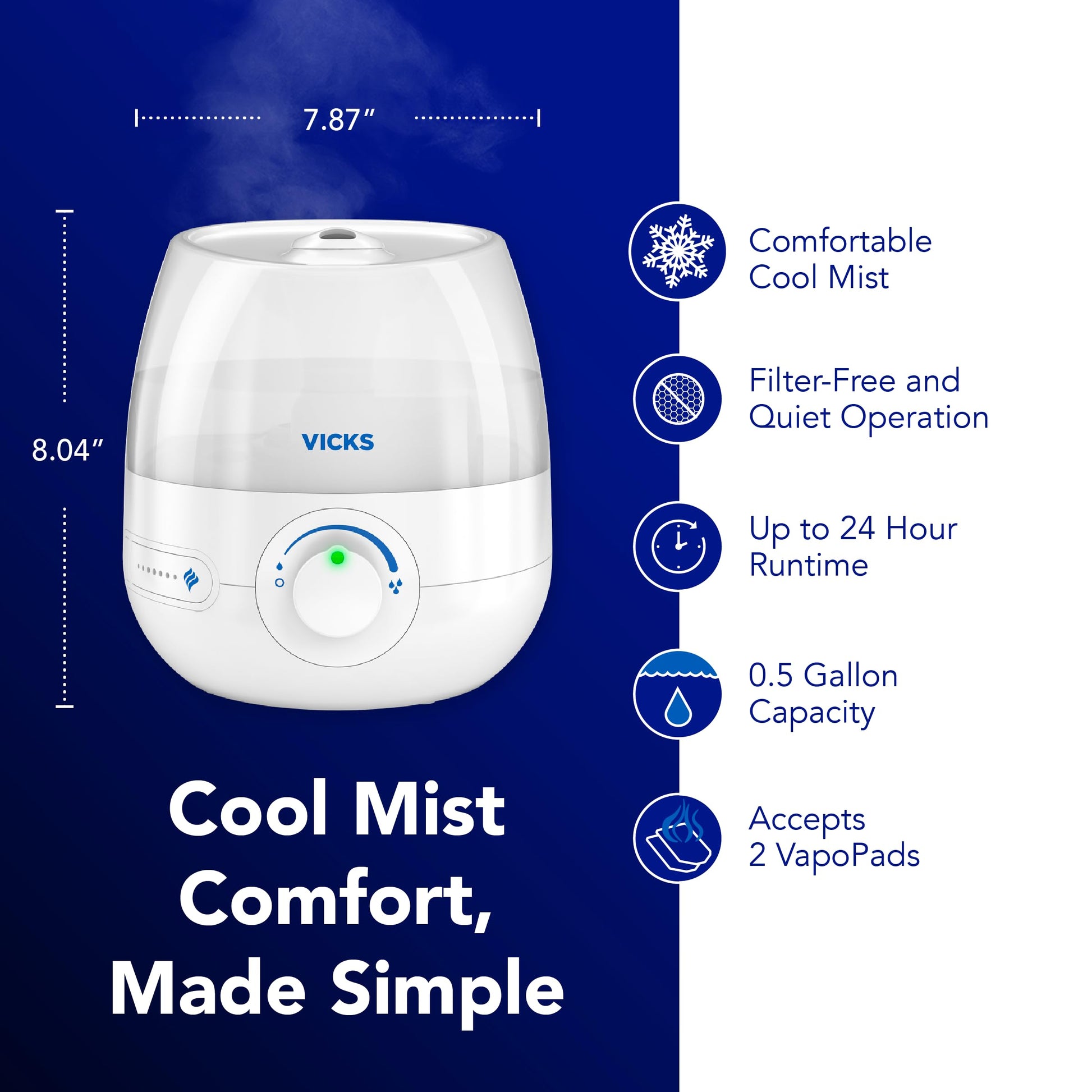 Buy now Vicks Mini Filter Free Cool Mist Humidifier, Small Room ƒ?? Variable Mist Control ƒ?? Works with Vicks VapoPads at indiglob india