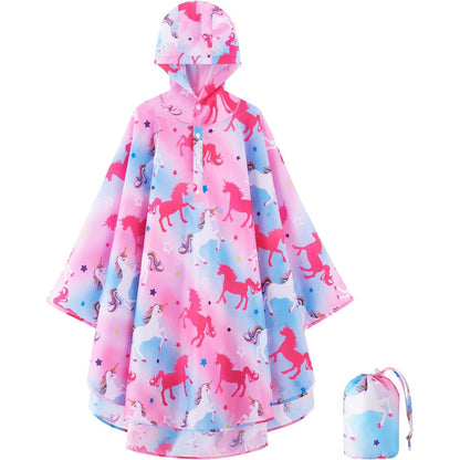 WAWSAM Lightweight Kids Rain Poncho Reusable Toddler Raincoat Waterproof Rain Jacket