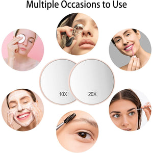 Funtopia Magnifying Mirror Suction Cup, 10x Mirror and 20X Magnifying Makeup Mirrors, Portable Travel Mirror and Tweezers Kit for Eyebrow Tweezing, Blackhead Blemish Removal (Pink, 3.5 Inch)