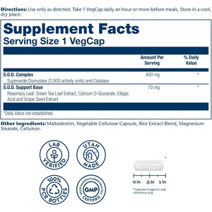 SOLARAY S.O.D. 2000 Plus - Superoxide Dismutase (SOD) and Catalase Antioxidant Supplement, Wellness Support - w/Green Tea Extract, Calcium, Rosemary, Grape Seed Extract, 60-Day Guarantee, 100 Servings