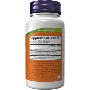 NOW Foods Supplements, American Ginseng (Panax quinquefolius) 500 mg, Herbal Supplement, 100 Veg Capsules