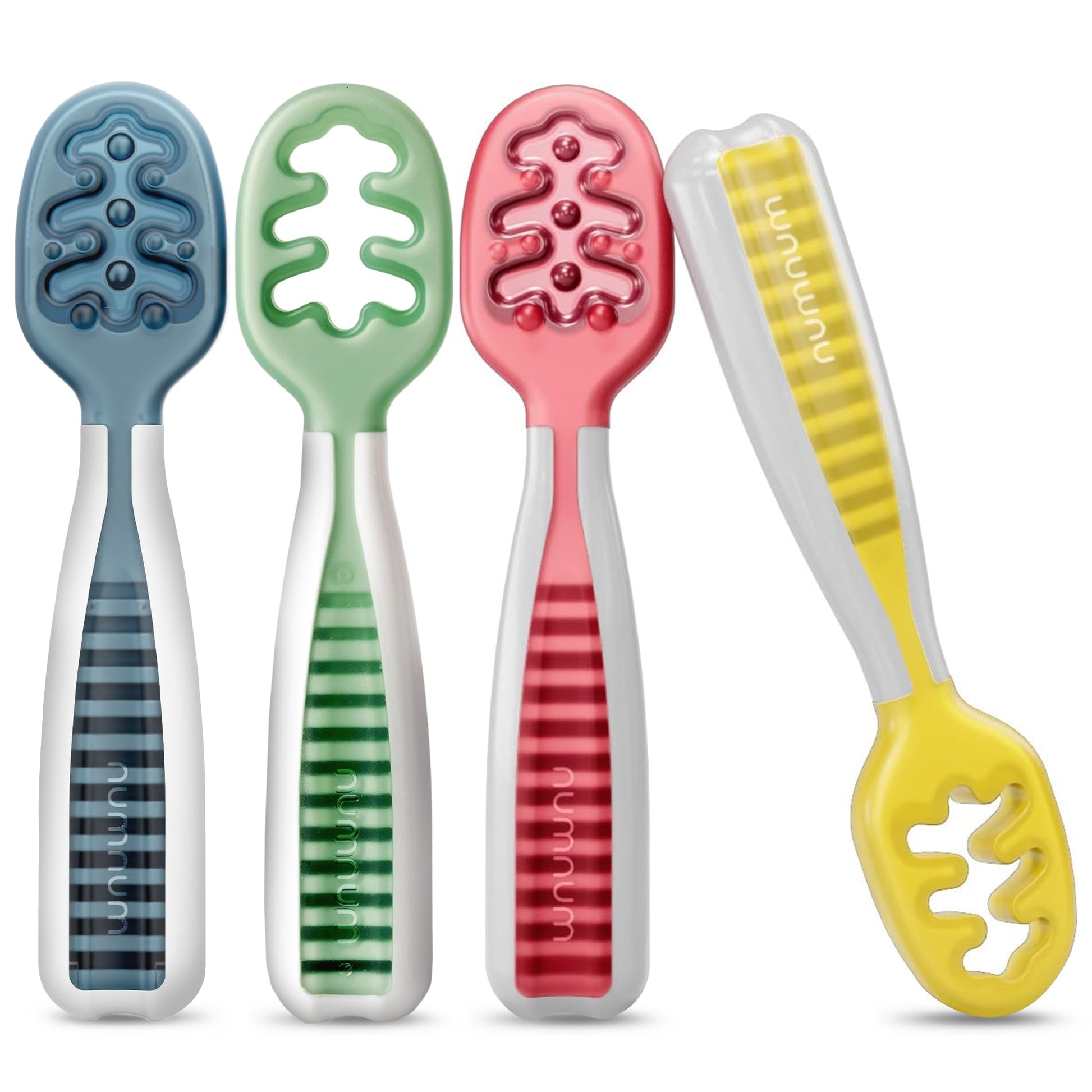 Buy now NumNum Baby Spoons Set, Baby Essentials Pre-Spoon GOOtensils for 6+ Months, First Stage Self-Feeding Spoons for Baby Led Weaning (BLW), Silicone Toddler Utensils, BPA-Free, 2 Pack Gray/Green at indiglob india