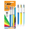 BIC 4-Color Original Retractable Ballpoint Pen with 1.0 mm Medium Point, 3-Count in Assorted Ink - 10 Assorted Ink Colors