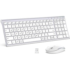 iClever GK03 Wireless Keyboard and Mouse Combo - 2.4G Portable Wireless Keyboard Mouse, Rechargeable Ergonomic Design Full Size Slim Thin Stable Connection Keyboard for Windows 7/8/10, Mac OS