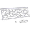 iClever GK03 Wireless Keyboard and Mouse Combo - 2.4G Portable Wireless Keyboard Mouse, Rechargeable Ergonomic Design Full Size Slim Thin Stable Connection Keyboard for Windows 7/8/10, Mac OS - Silver