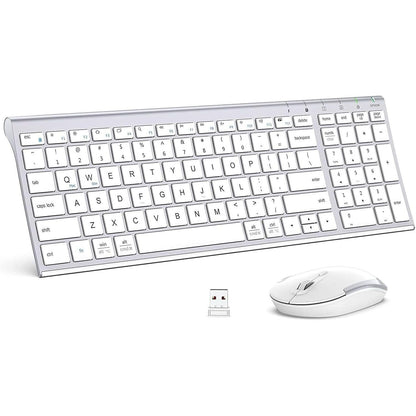 iClever GK03 Wireless Keyboard and Mouse Combo - 2.4G Portable Wireless Keyboard Mouse, Rechargeable Ergonomic Design Full Size Slim Thin Stable Connection Keyboard for Windows 7/8/10, Mac OS