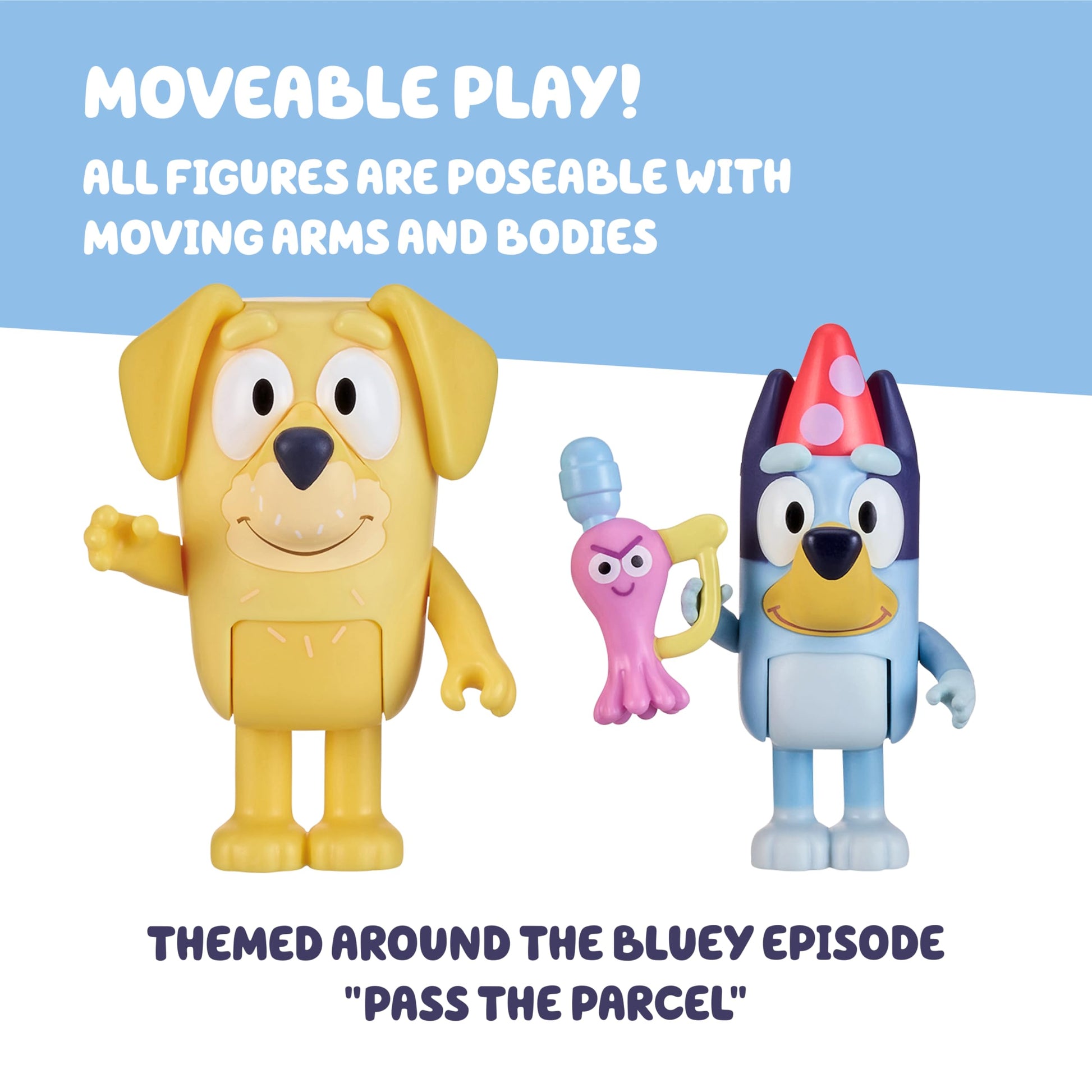 Buy now Bluey Pass The Parcel Figurine Toys Pack of 4, Character Toys with Bingo, Lucky’s Dad, and Lila Figures, Small Action Figures for Kids Ages 3+ at indiglob india