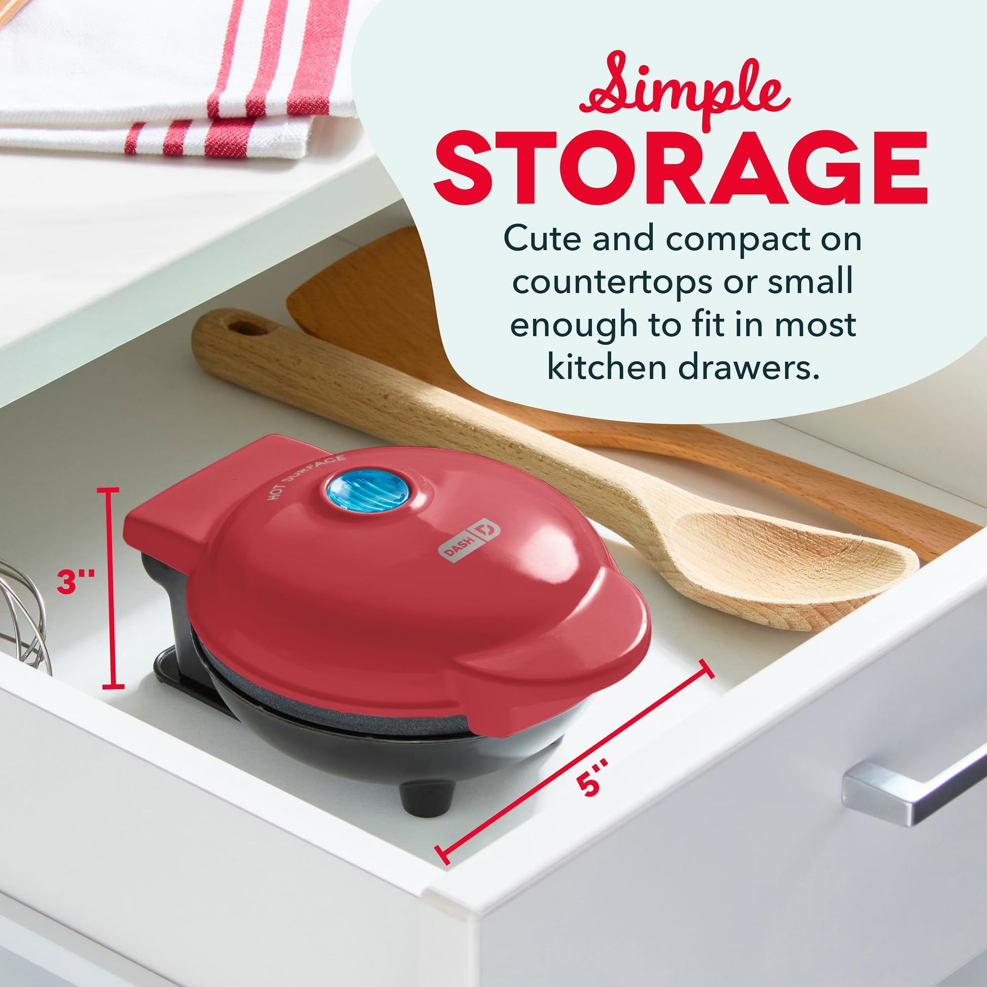 Buy now Dash Mini Waffle Maker- Compact Electric Iron for Creative Homemade Treats - PTFE nonstick surface - Easy-to-Clean - Perfect for Kids & Families - Red at indiglob india