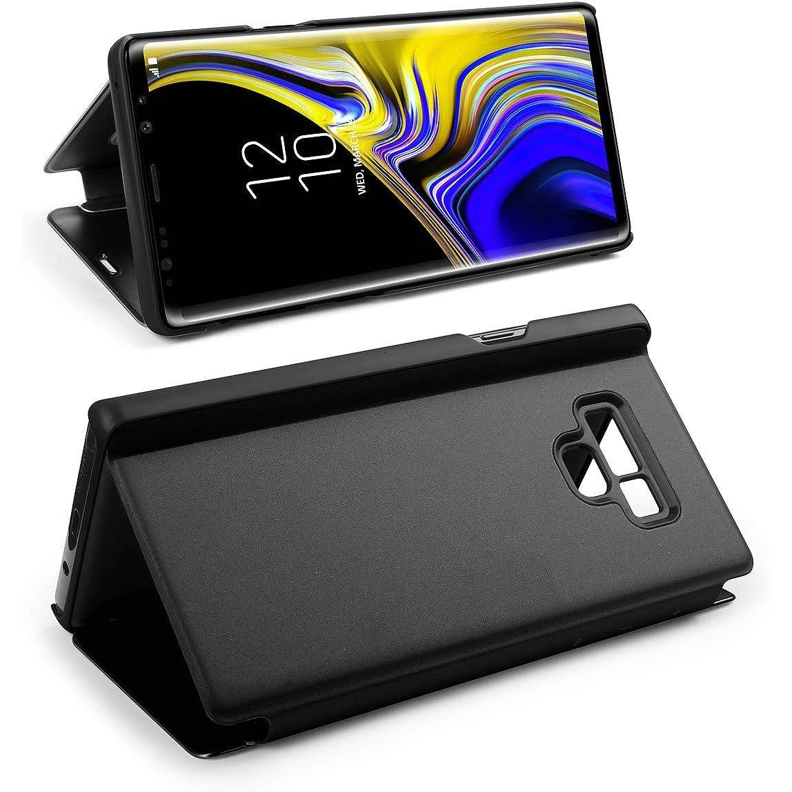 AICase Galaxy Note 9 Case, Luxury Translucent View Window Front Cover Mirror Screen Flip Smart Electroplate Plating Stand 360 Full Body Protective Case for Samsung Galaxy Note 9 (Midnight Black) - My Store
